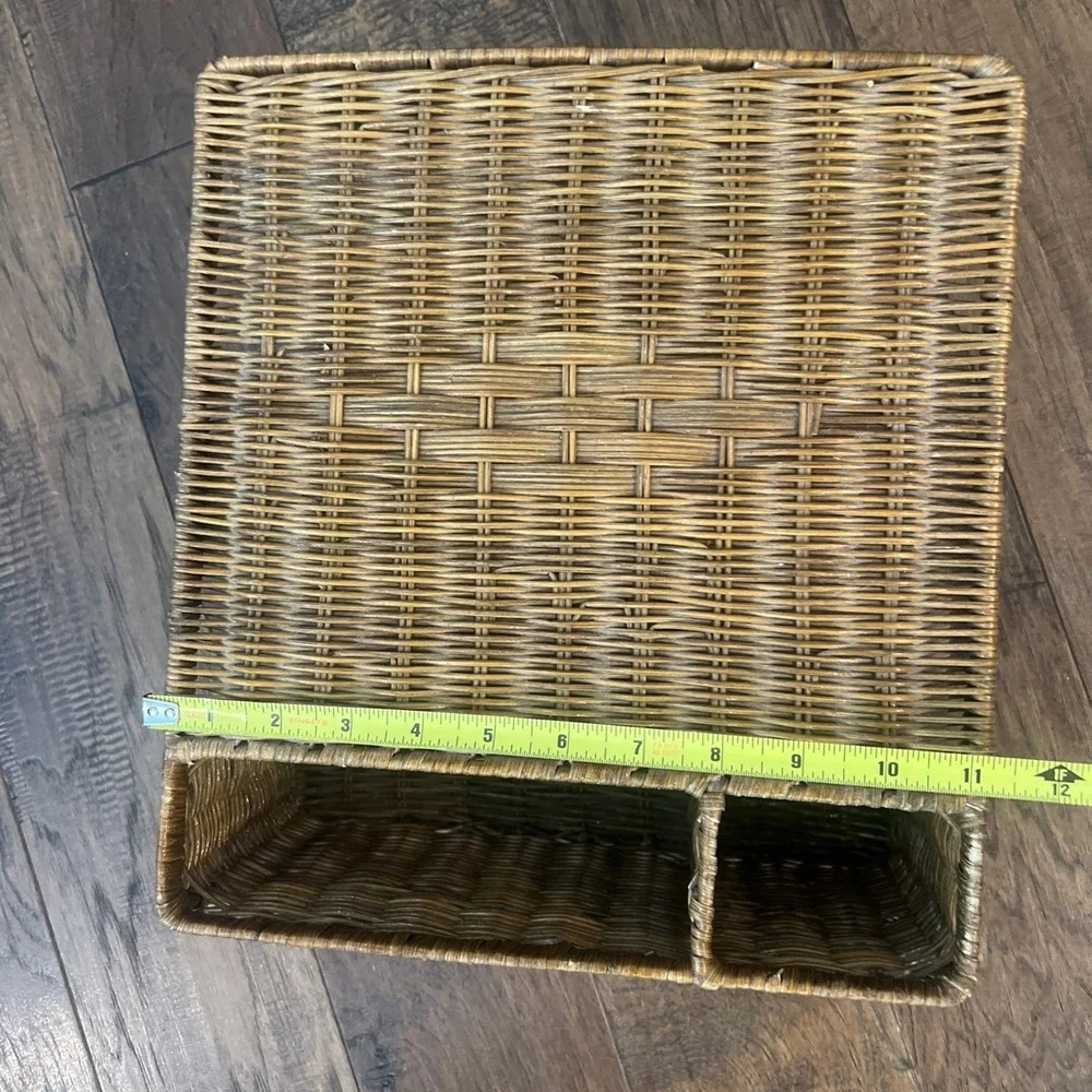 Vintage Rattan Bed Couch Tray Organizer Desk Table Rustic Wicker Storage Remote
